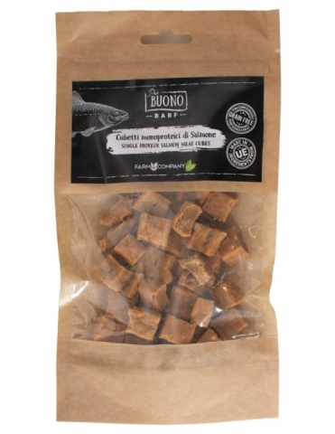 Recompense caini - M-PIU151 Farm Company Recompense Caini - Piu Buono Salmon Meat Cubes Monoprotein 70g