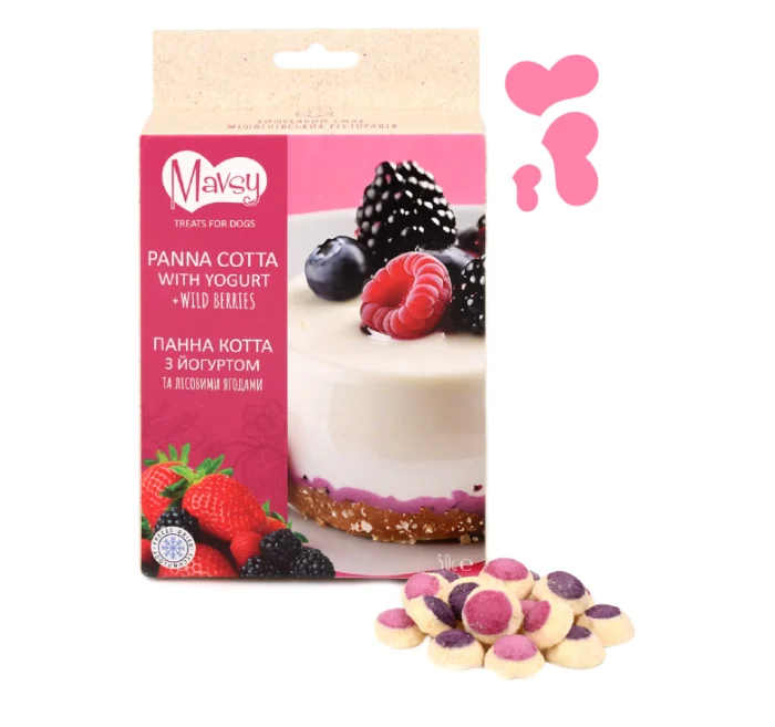 Caini - Mavsy Freeze Dried Pannacotta cu Iaurt si Fructe de Padure 50g