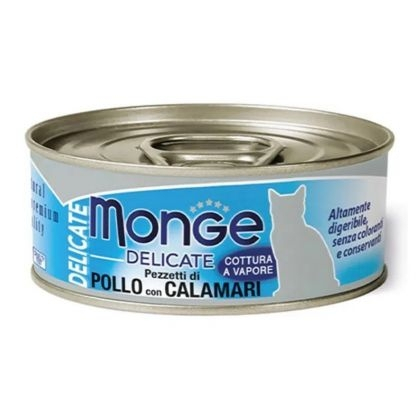 Hrana umeda - Monge Cat Delicate   Pui Si Calamar 80g