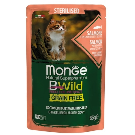 Hrana umeda - Monge Cat Plic Bwild Sterilizat Somon / legume 85g