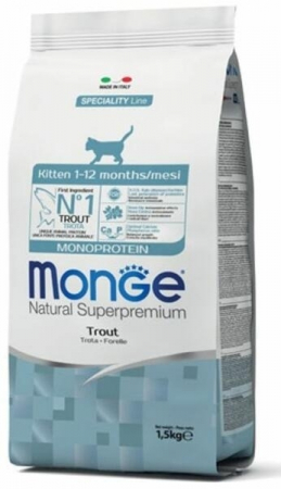 Hrana uscata - Monge Natural Cat Monoprotein Kitten cu păstrăv 1.5 kg