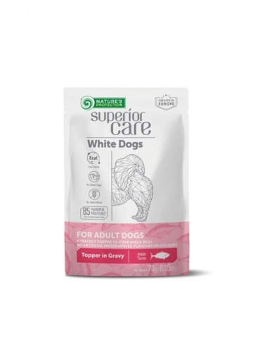 Hrana umeda - Natures Protection Topper Hrana Umeda  Pentru Caini Blana Alba de Toate Rasele cu Ton 70g