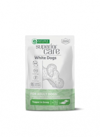 Hrana umeda - Natures Protection Topper Hrana Umeda  Pentru Caini Blana Alba de Toate Rasele cu Ton si Biban 70g