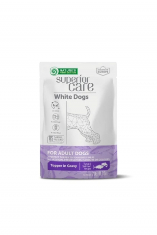 Hrana umeda - Natures Protection Topper Hrana Umeda  Pentru Caini Blana Alba de Toate Rasele cu Ton si Somon 70g