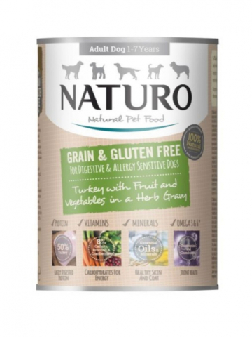 Hrana umeda - Naturo Adult cu Carne de Curcan, Fructe si Legume in Sos cu Ierburi Aromatice 390g