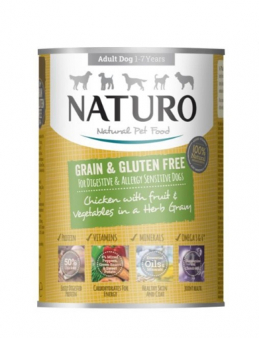 Hrana umeda - Naturo Adult cu Carne de Pui, Fructe si Legume in Sos cu Ierburi Aromatice 390g