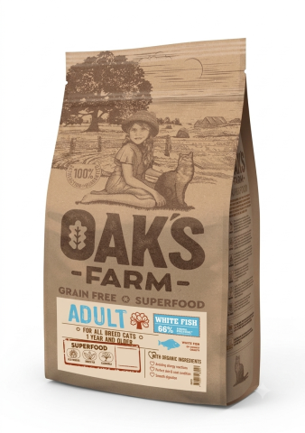 Hrana uscata - Oaks Farm GF Adult Cat Peste Alb 6kg