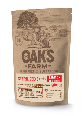 Hrana uscata - Oaks Farm GF Sterilizat Cat Somon 8+