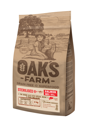 Hrana uscata - Oaks Farm GF Sterilizat Cat Somon 8+ 2kg