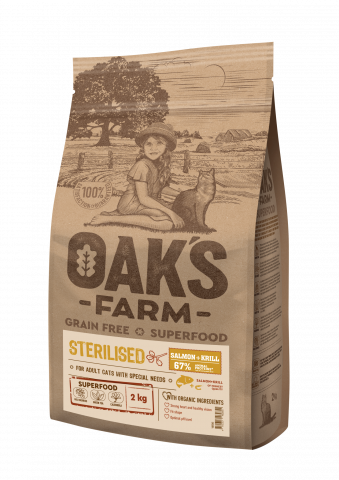 Hrana uscata - Oaks Farm GF Sterilizat Cat Somon Krill