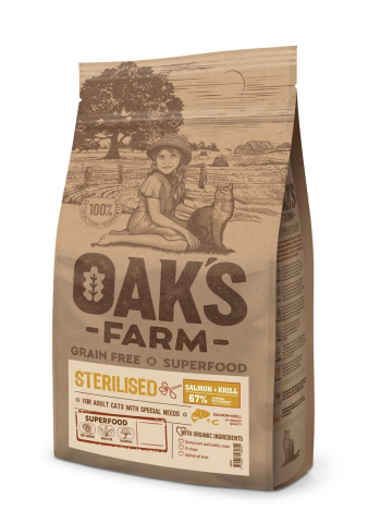 Hrana uscata - Oaks Farm GF Sterilizat Cat Somon Krill 6kg