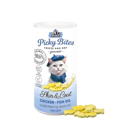 Pisici - Pet’s Dessert Recompense Picky Bites Skin and Coat cu Pui si Ulei de Peste