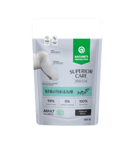 Hrana umeda - SC White Coat GF Hrana Umeda pentru Caini Adulti cu Peste Alb si Krill in Sos 85 Gr