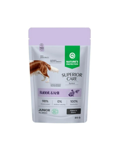 Hrana umeda - Superior Care Grain Free Junior Hrana Umeda cu Iepure si Krill in Sos 85 Gr