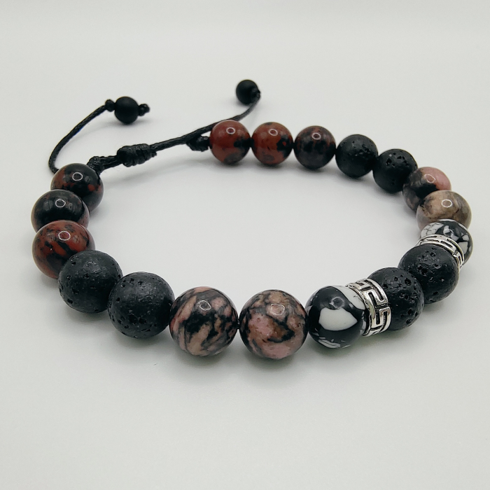 Bratara cu snur, pietre semipretioase  Rhodonit, Jasp, Lavă și Howlit [2]