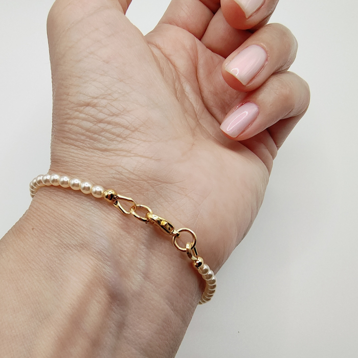 Bratara cu perle Mallorca, placata cu aur [3]