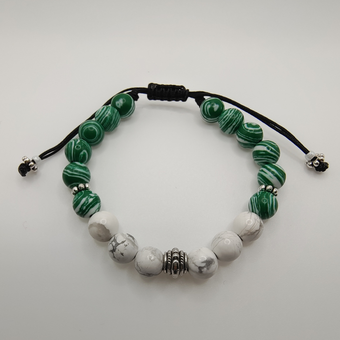 Brățară pe șnur din pietre semiprețioase Malachit și Howlit [1]