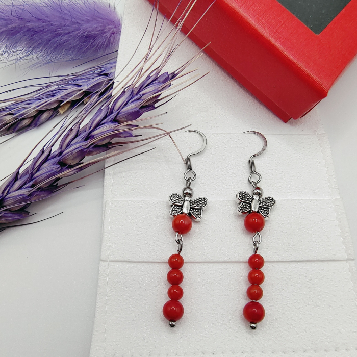 Cercei cu pietre semipretioase Coral rosu [1]