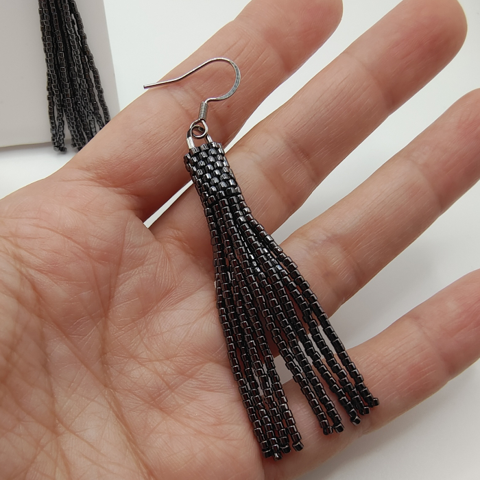 Cercei lungi negri cu argint [2]