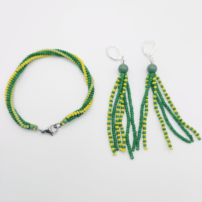 Set cercei si bratara verde/galben [2]