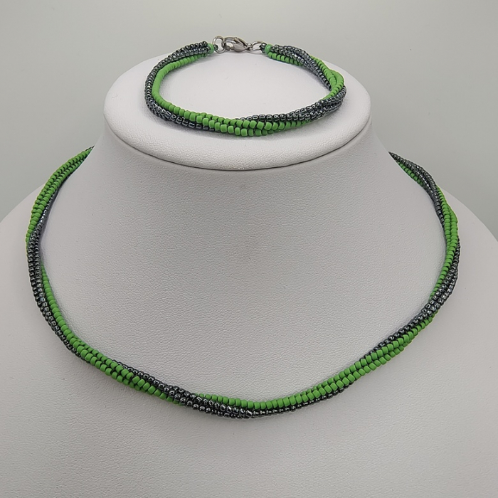 Set colier/bratara/cercei verde/negru [2]