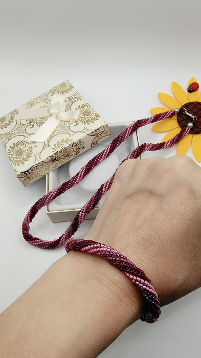 Set colier si bratara, margele japoneze roz [5]