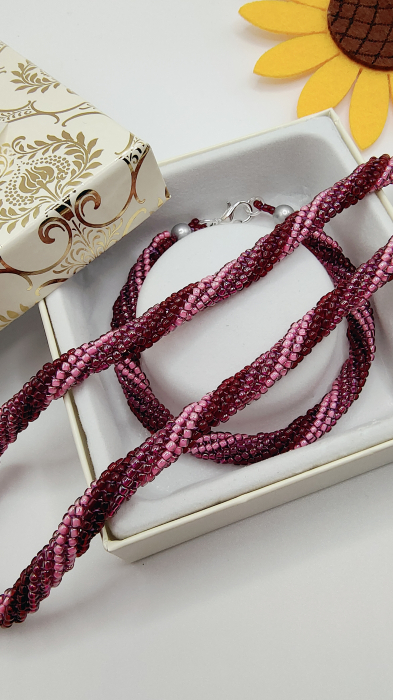 Set colier si bratara, margele japoneze roz [1]