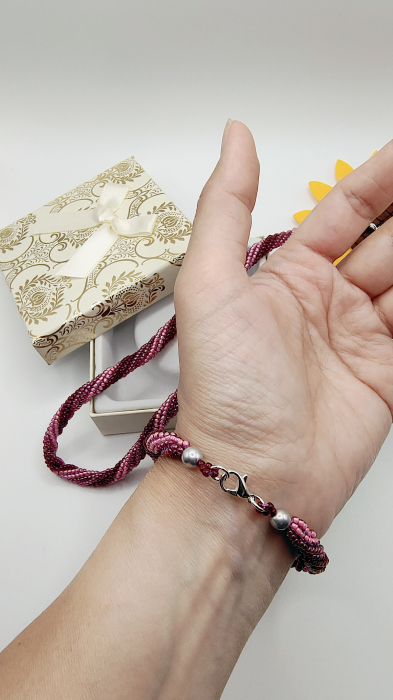 Set colier si bratara, margele japoneze roz [6]