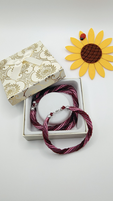 Set colier si bratara, margele japoneze roz [3]