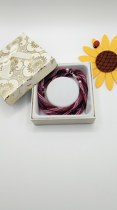 Set colier si bratara, margele japoneze roz [4]