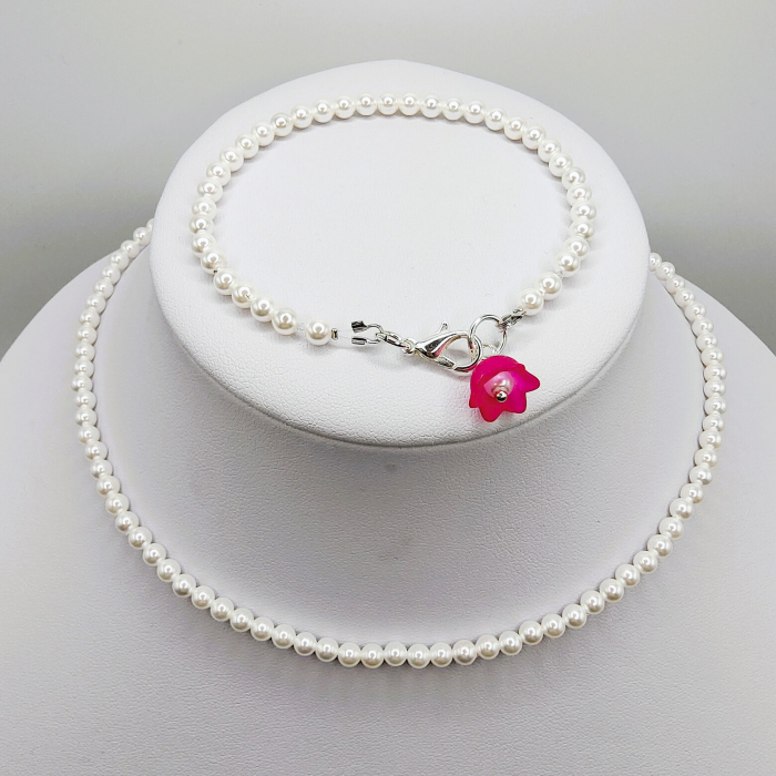 Set colier si bratara din perle albe, 3mm [3]