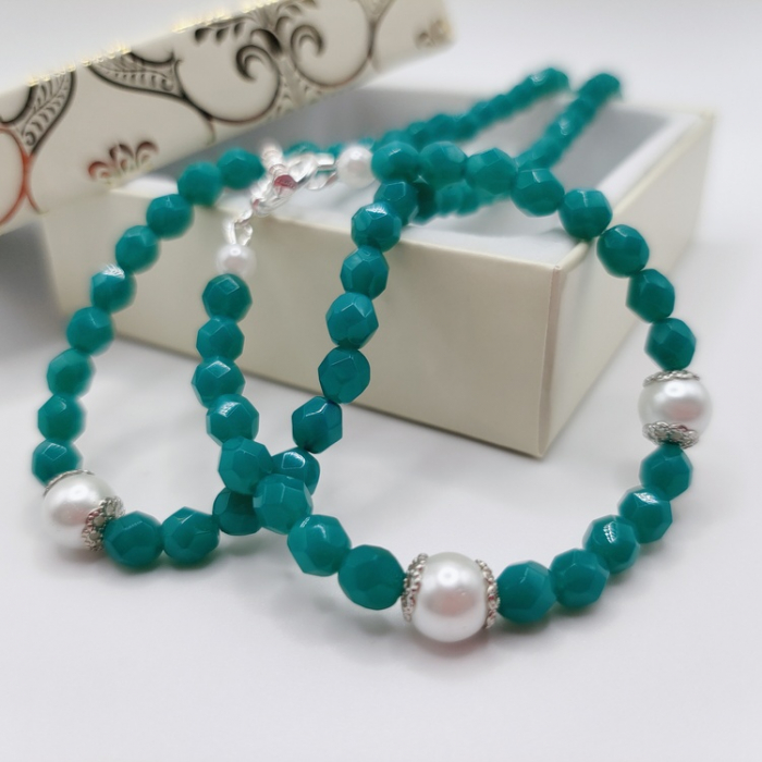 Set colier si bratara, Malachite si perle [2]