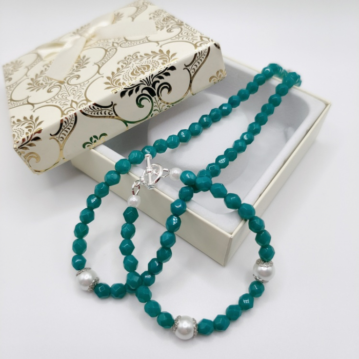 Set colier si bratara, Malachite si perle [1]