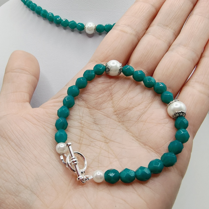 Set colier si bratara, Malachite si perle [6]