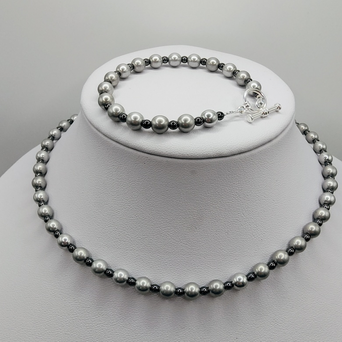 Set colier si bratara, perle si hematite [2]