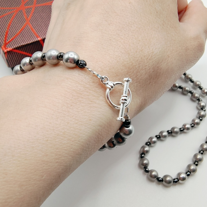 Set colier si bratara, perle si hematite [4]