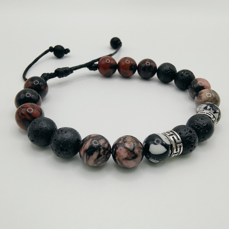 Bratara cu snur, pietre semipretioase  Rhodonit, Jasp, Lavă și Howlit [1]