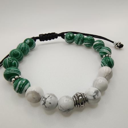 Brățară pe șnur din pietre semiprețioase Malachit și Howlit [1]