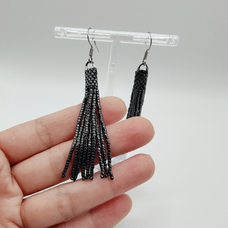 Cercei lungi negri cu argint [2]