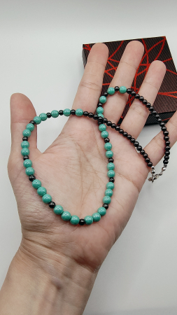 Colier cu pietre Hematit și mărgele turcoaz [1]