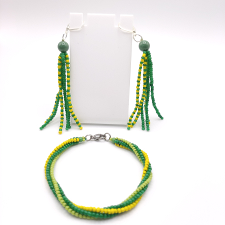 Seturi colier si bratara/cercei - Set cercei si bratara verde/galben