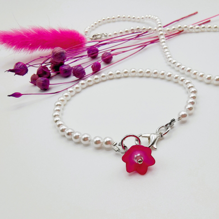 Set colier si bratara din perle albe, 3mm [1]