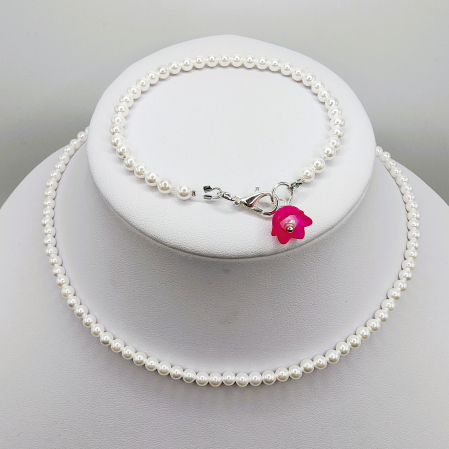 Set colier si bratara din perle albe, 3mm [2]