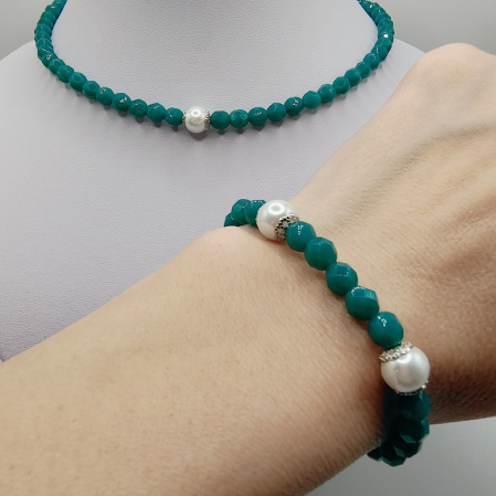 Set colier si bratara, Malachite si perle [3]