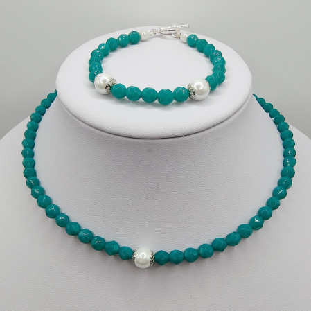 Set colier si bratara, Malachite si perle [2]