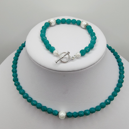 Set colier si bratara, Malachite si perle [4]