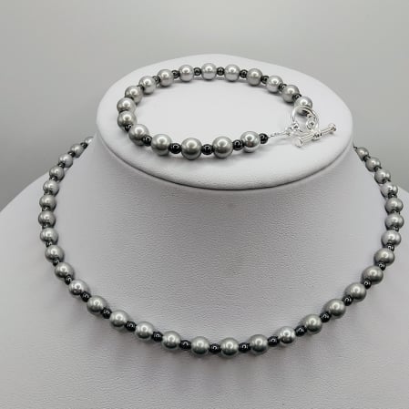 Set colier si bratara, perle si hematite [1]