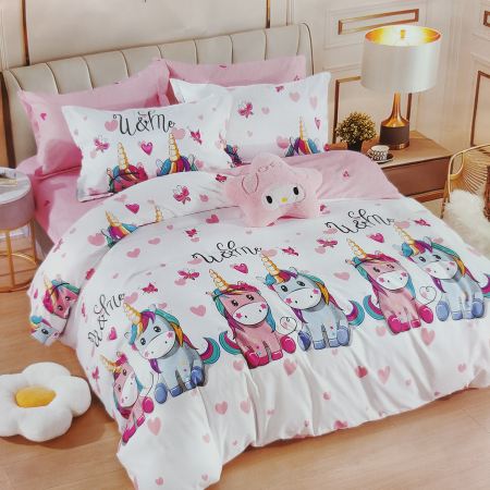 HOME Style - Set lenjerie pat 1 persoana, Unicorni