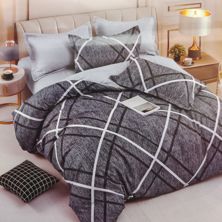 HOME Style - Set lenjerie pat dublu, bumbac 6 piese cu elastic