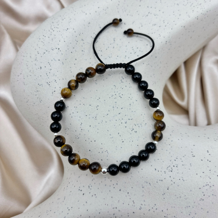 Bratara cu bile din Argint 925 si pietre naturale Onix si Ochi de Tigru [3]